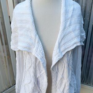 CAbi White Cable Knit Open Front Drape Sweater Cardigan Small